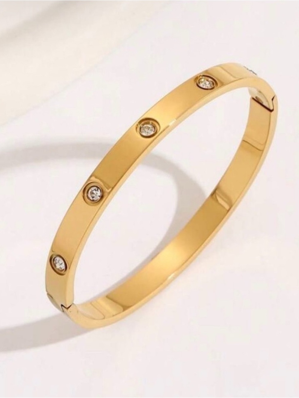 Gold Plated Stainless Steel Rhinestone Bangle Bracelet